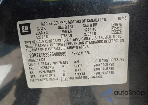 2015 GMC Terrain Slt-2 from USA, damaged, VIN 2GKFLTE38F6408580